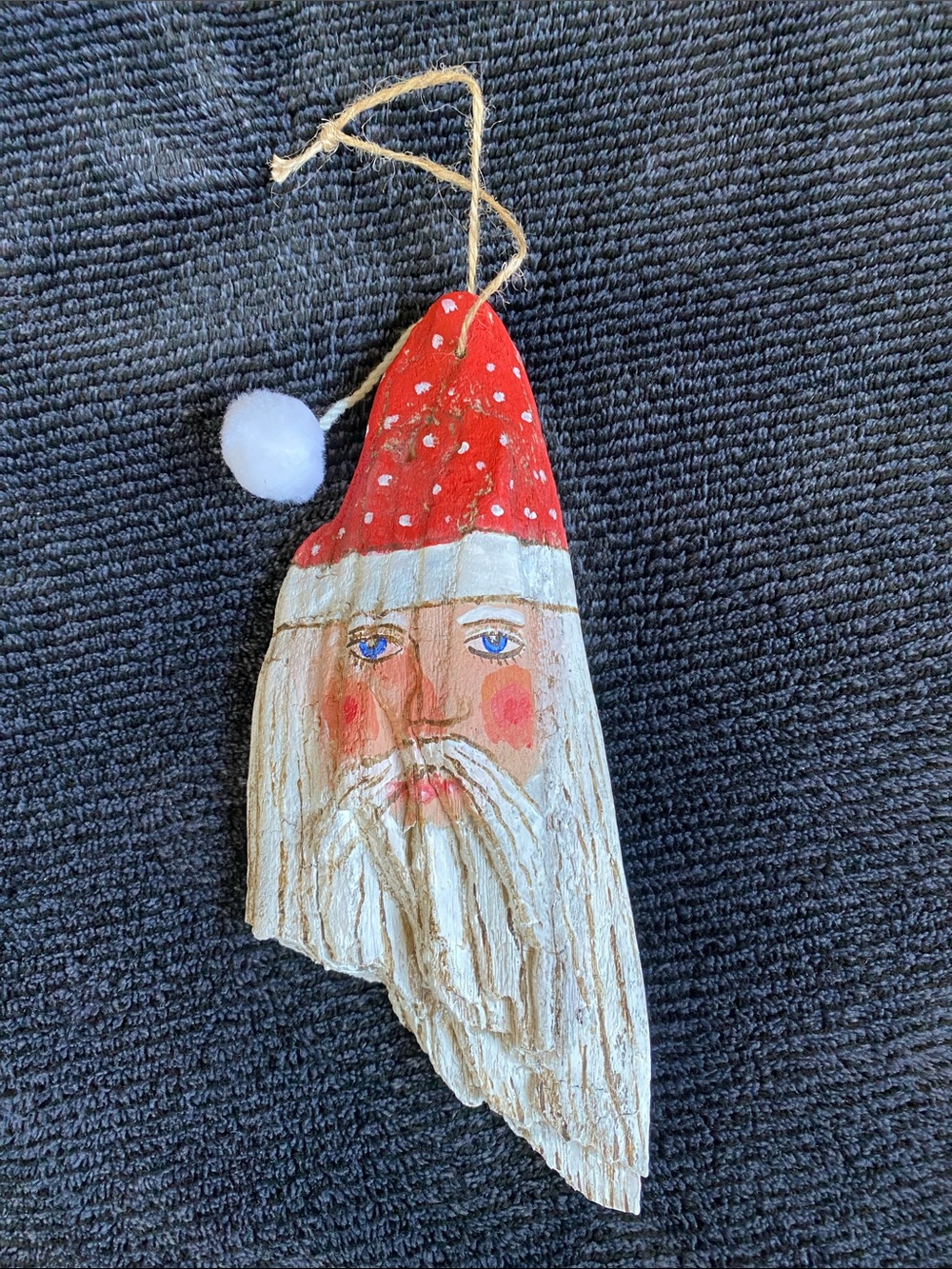 Hand-Painted Red Santa  driftwood Ornament - from Lake Superior